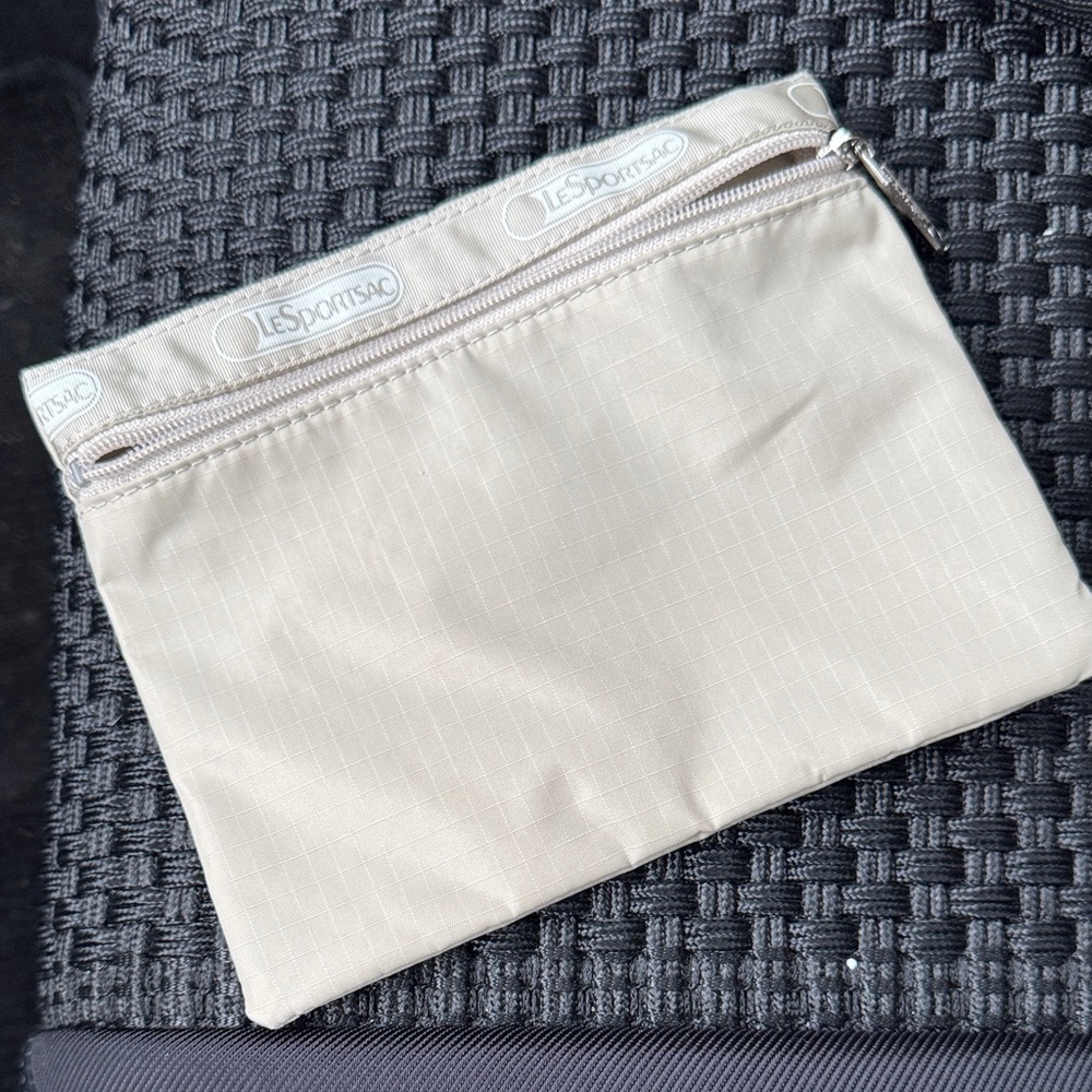 LeSportsac Beige Zip Pouch with Logo Trim